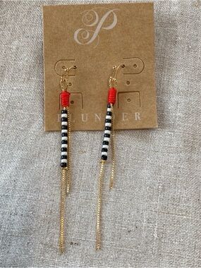 #1098 Plunder “Marcelina” Red, Black and Gold Beaded Drop Earrings
